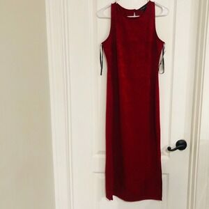 INC International Concepts Red Faux Suede Sleeveless Midi Sheath Dress US 4 NWT